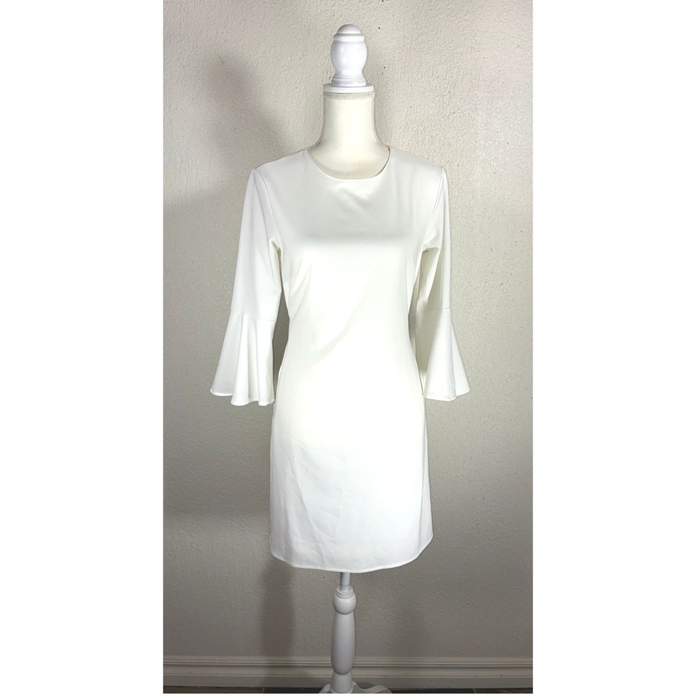 Lulus White‎ Bell Sleeve Shift Dress Back Tie Bridal Graduation Womens S
